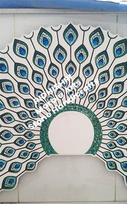 mother of pearl seepz inlay mandir temple backdrop peacock